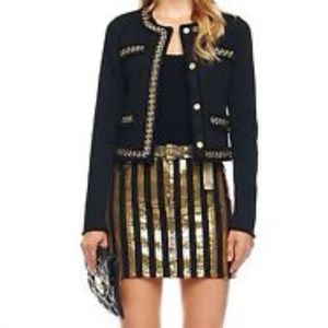 Michael Kors Black Denim Gold Sequin Skirt
